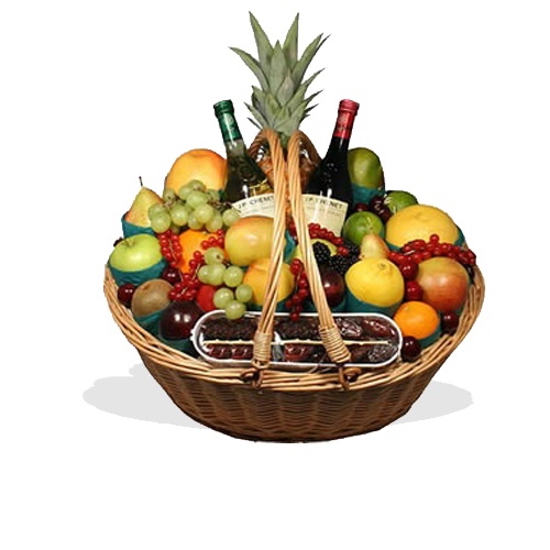 Fruit Basket with Red & White Wine
